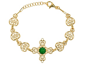 Pre-Owned Green Jadeite 18K Yellow Gold Over Sterling Silver Cross Bracelet 8mm