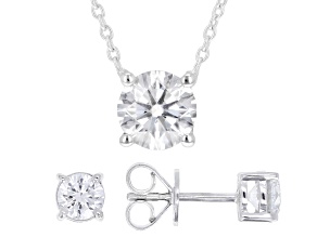 Pre-Owned Round Lab-Grown Diamond G-H VS Rhodium Over Silver Solitaire Necklace and Stud Earrings 2.