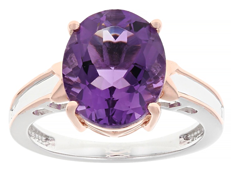 Pre-Owned Purple Canela Amethyst Rhodium and 18K Rose Gold Over Sterling Silver Ring 3.74ct