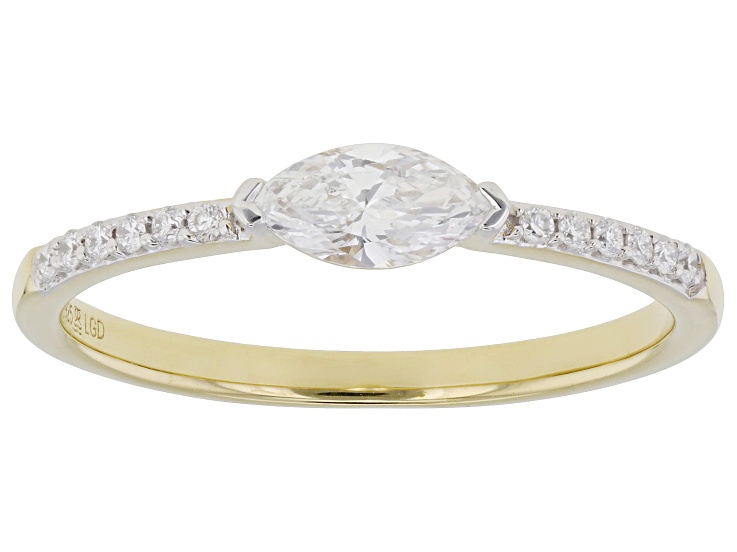Pre-Owned Marquise and Round White Lab-Grown Diamond H SI 14K Yellow Gold Over Sterling Silver Ring