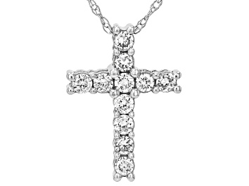 Picture of Pre-Owned Round White Lab-Grown Diamond H SI 10K White Gold Cross Pendant With Chain 0.25ctw