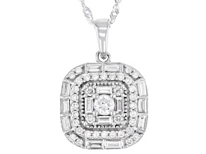 Pre-Owned White Lab-Grown Diamond H SI Rhodium Over Sterling Silver Pendant With Singapore Chain 0.8