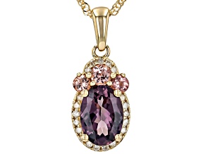 Pre-Owned Purple Spinel With Color Shift Garnet And White Diamond 10k Yellow Gold Pendant With Chain