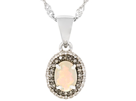 Pre-Owned White Ethiopian Opal Rhodium Over Sterling Silver Pendant with Chain 0.60ctw