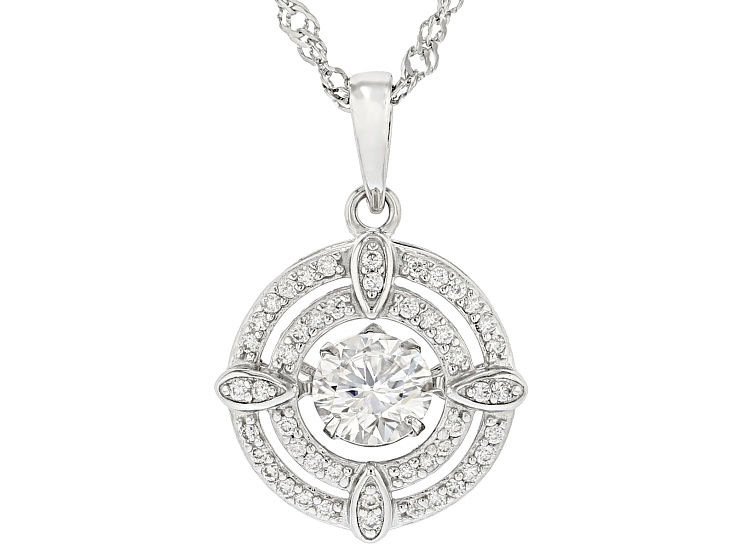 Pre-Owned Moissanite Platineve Dancing Halo Pendant 1.28ctw DEW.