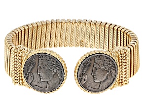 Pre-Owned Judith Ripka 14k Gold Clad Verona Double Genuine Italian 20-Lire Copper Coin Tubogas Cuff