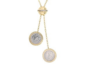 Pre-Owned 18K Gold Over Silver with Cubic Zirconia Accent Italian Lira Coin Necklace 0.36ctw