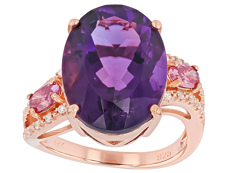 Pre-Owned African Amethyst with Moissanite Fire® 18K Rose Gold Over Sterling Silver Ring 7.87ctw
