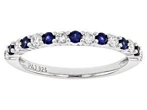Pre-Owned Lab Created Sapphire And Lab-Grown Diamond Rhodium Over Sterling Silver Band Ring 0.59ctw