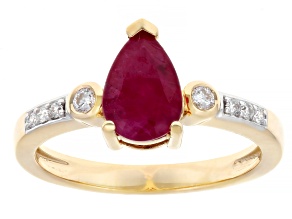 Pre-Owned John Saul Ruby With White Prazana® Lab Grown Diamonds 10k Yellow Gold Ring 1.78ctw