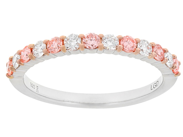 Pre-Owned Round Pink and White Lab-grown Diamond H SI Rhodium Over Sterling Silver Ring 0.50ctw