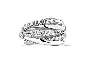 Pre-Owned Judith Ripka Couture Eternity White Diamond Rhodium Over Sterling Silver Ring 0.48ctw