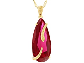 Pre-Owned Lab Created Ruby 18k Yellow Gold Over Sterling Silver Pendant With Chain 17.88ctw