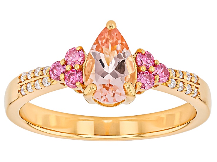 Pre-Owned Peach Morganite With Pink & White Moissanite 18k Rose Gold Over Sterling Silver Ring 0.87c