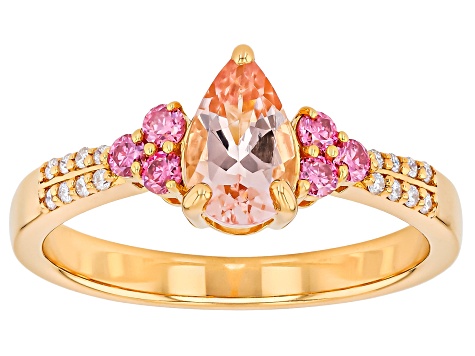Pre-Owned Peach Morganite With Pink & White Moissanite 18k Rose Gold Over Sterling Silver Ring 0.87c