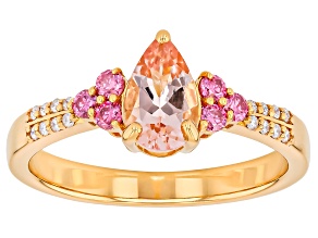 Pre-Owned Peach Morganite With Pink & White Moissanite 18k Rose Gold Over Sterling Silver Ring 0.87c