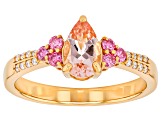 Pre-Owned Peach Morganite With Pink & White Moissanite 18k Rose Gold Over Sterling Silver Ring 0.87c