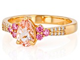 Pre-Owned Peach Morganite With Pink & White Moissanite 18k Rose Gold Over Sterling Silver Ring 0.87c
