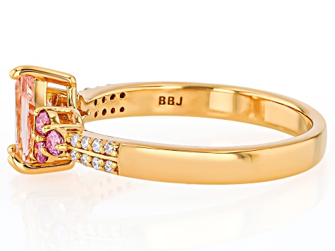 Pre-Owned Peach Morganite With Pink & White Moissanite 18k Rose Gold Over Sterling Silver Ring 0.87c