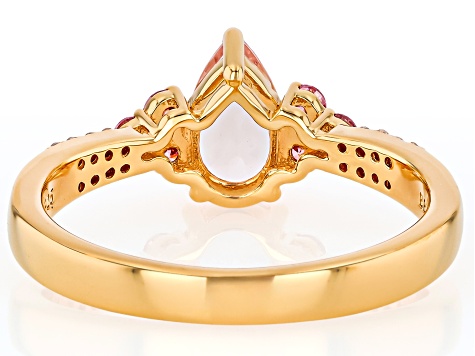 Pre-Owned Peach Morganite With Pink & White Moissanite 18k Rose Gold Over Sterling Silver Ring 0.87c