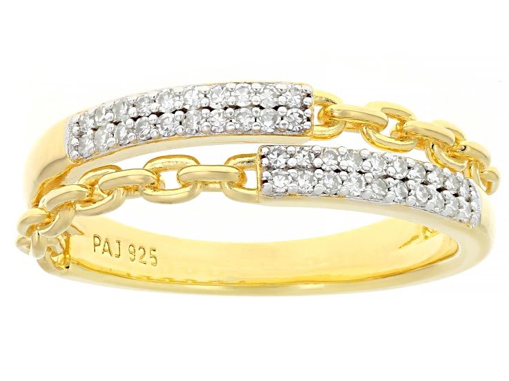 Pre-Owned White Lab-grown Diamond G-H SI 18K Yellow Gold Over Sterling Silver Bypass Ring 0.20ctw