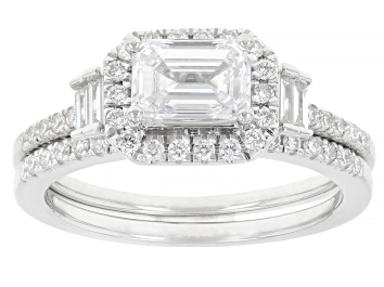 Picture of Pre-Owned Lab-Grown Diamond F-G VS Rhodium Over Sterling Silver Halo Ring With Band 1.45ctw