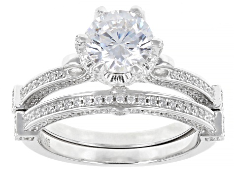Pre-Owned White Cubic Zirconia Rhodium Over Sterling Silver Ring and Band Set 3.38ctw