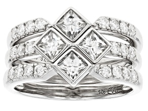 Pre-Owned Moissanite Platineve Set Of 3 Stackable Rings 2.66ctw DEW.