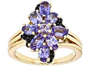 Pre-Owned Tanzanite With Black Spinel 18k Yellow Gold Over Sterling Silver Ring 2.03ctw