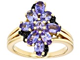 Pre-Owned Tanzanite With Black Spinel 18k Yellow Gold Over Sterling Silver Ring 2.03ctw