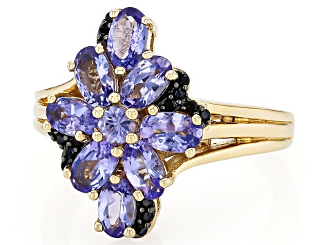 Pre-Owned Tanzanite With Black Spinel 18k Yellow Gold Over Sterling Silver Ring 2.03ctw