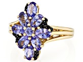 Pre-Owned Tanzanite With Black Spinel 18k Yellow Gold Over Sterling Silver Ring 2.03ctw