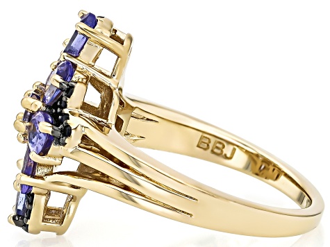 Pre-Owned Tanzanite With Black Spinel 18k Yellow Gold Over Sterling Silver Ring 2.03ctw