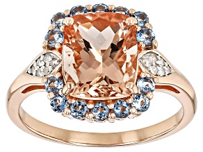 Pre-Owned Morganite With Santa Maria Aquamarine and Diamond 10k Rose Gold Ring 3.23ctw