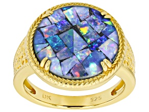Pre-Owned Multicolor Mosaic Opal Triplet 18K Yellow Gold Over Sterling Silver Ring