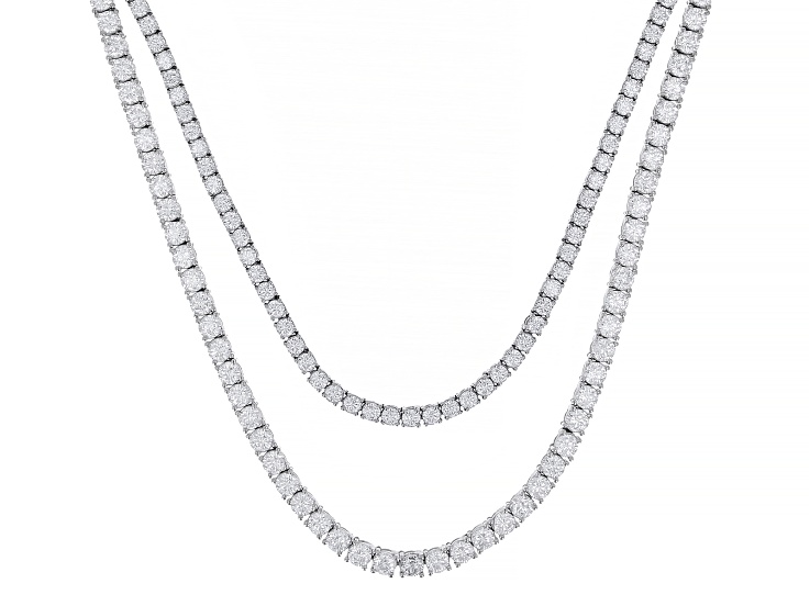 Pre-Owned White Cubic Zirconia Platinum Over Brass Necklace Set of 2 70.00ctw