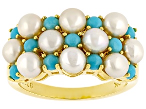 Pre-Owned Blue Sleeping Beauty Turquoise 18k Yellow Gold Over Silver Band Ring