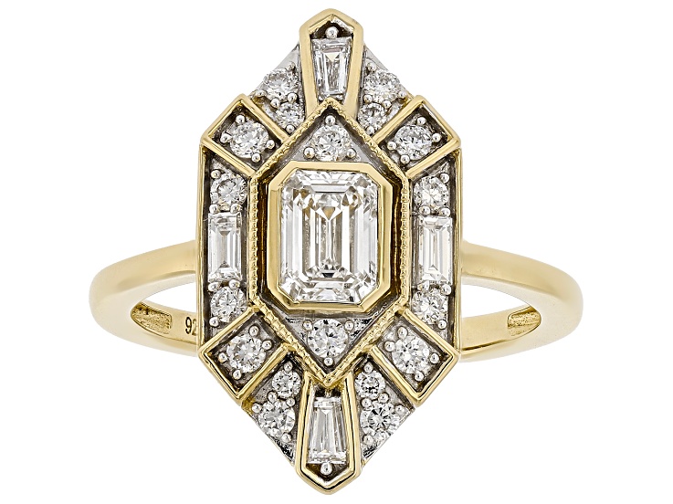 Pre-Owned White Lab-Grown Diamond F VS-SI 18K Yellow Gold Over Silver Art Deco Ring 1.00ctw