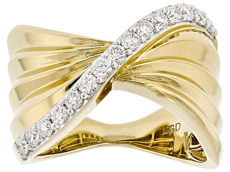 Pre-Owned Round White Lab-Grown Diamond F VS-SI 18K Yellow Gold Over Sterling Silver Crossover Ring