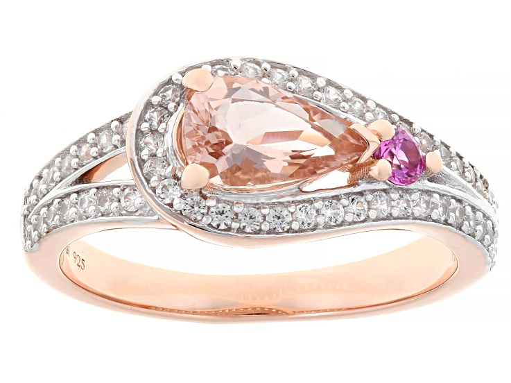 Pre-Owned Peach Morganite 18k Rose Gold And Rhodium Over Silver Two-Tone Ring 1.20ctw