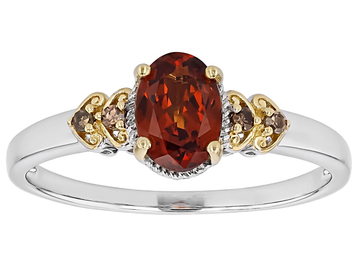 Pre-Owned Orange Spessartite With Champagne Diamond Rhodium & 18k Yellow Gold Over Silver Ring 0.84c