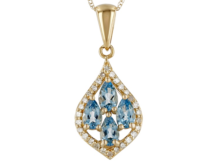 Pre-Owned Santa Maria Aquamarine With White Diamond 10k Yellow Gold Pendant With Chain 0.77ctw