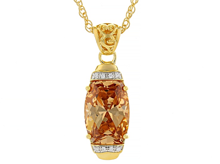 Pre-Owned Champagne And White Cubic Zirconia 18k Yellow Gold Over Sterling Silver Pendant 10.16ctw