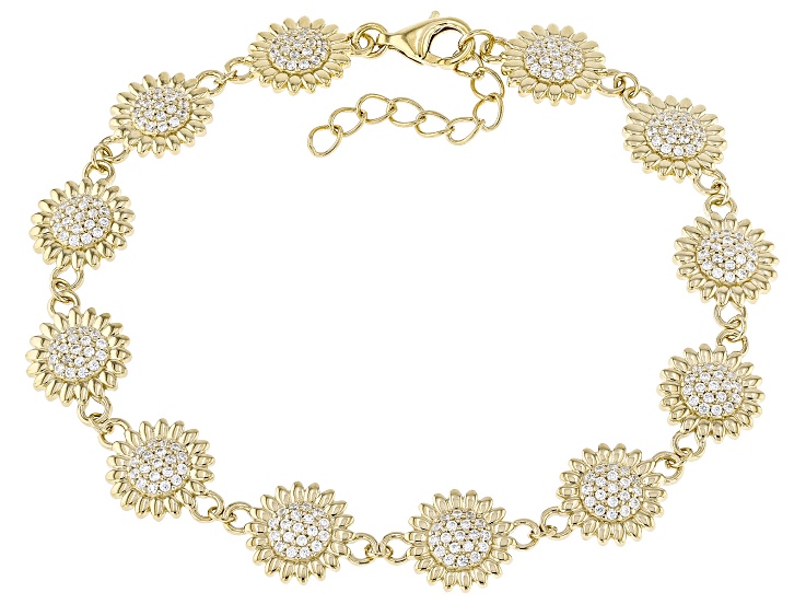 Pre-Owned White Cubic Zirconia 18k Yellow Gold Over Sterling Silver Look Toward The Sun Bracelet 1.8