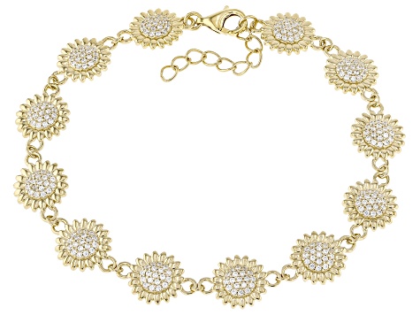 Pre-Owned White Cubic Zirconia 18k Yellow Gold Over Sterling Silver Look Toward The Sun Bracelet 1.8