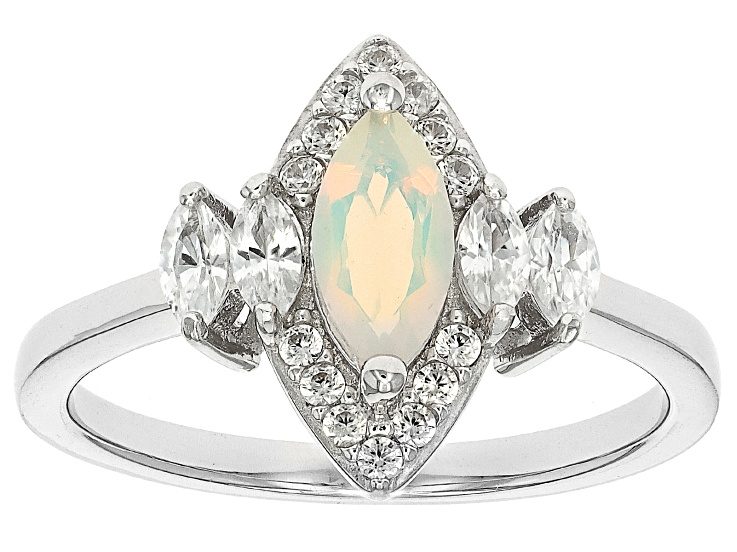 Pre-Owned White Ethiopian Opal Rhodium Over Sterling Silver Ring 0.39ctw