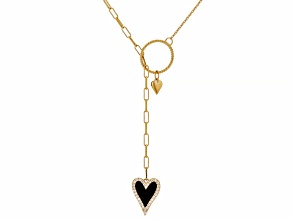 Pre-Owned White Cubic Zirconia And Black Enamel 18k Yellow Gold Over Silver Heart Of Love Necklace 0