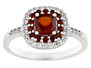 Pre-Owned Red Hessonite Garnet Rhodium Over Sterling Silver Ring 1.24ctw