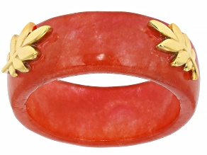 Pre-Owned Red Jadeite 10k Yellow Gold Band Ring