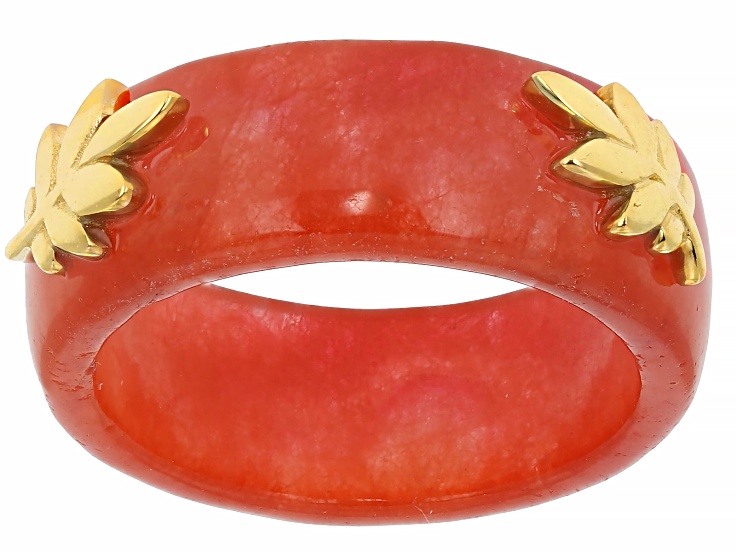 Pre-Owned Red Jadeite 10k Yellow Gold Band Ring